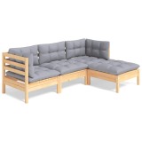 vidaXL Set mobilier grădină cu perne, 4 piese, gri, lemn de pin 3096345