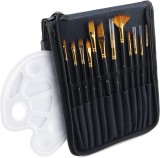 Set de 12 pensoane cu paleta de vopsea si geanta de depozitare CestMall, negru, par sintetic/nailon/lemn/ plastic, 20 x 15 x 2 cm