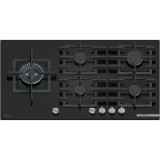 Plita incorporabila Bosch PPM9A6I40, 5 arzatoare, Flame select, Arzator Wok, Gratar fonta, 90 cm, Sticla neagra