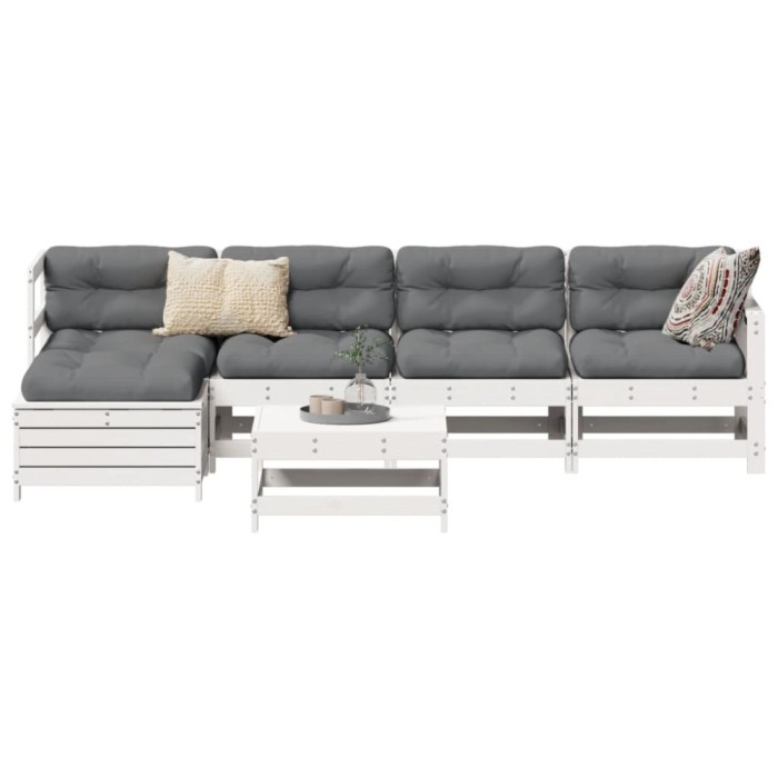 Set canapea de grădină, 6 piese, alb, lemn masiv pin