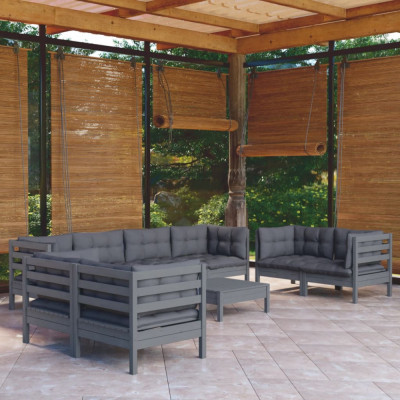vidaXL Set mobilier grădină cu perne, 9 piese, lemn masiv pin foto
