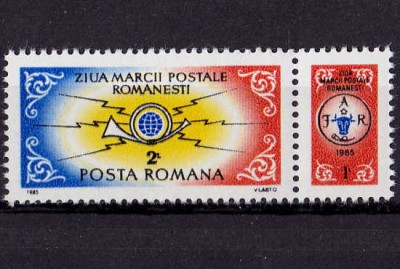 RO 1985 , LP 1144 a ,&amp;quot;Ziua marcii postale romanesti &amp;quot; , serie vinieta,MNH foto