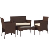 Outsunny Set Mobilier de Grădină din 4 Piese cu Canapea, 2 Fotolii și Măsuță de Cafea, 102x58x82 cm, Maro | Aosom Romania