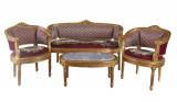 Set baroc din lemn masiv auriu cu tapiterie rosie cu model deosebit BAR078