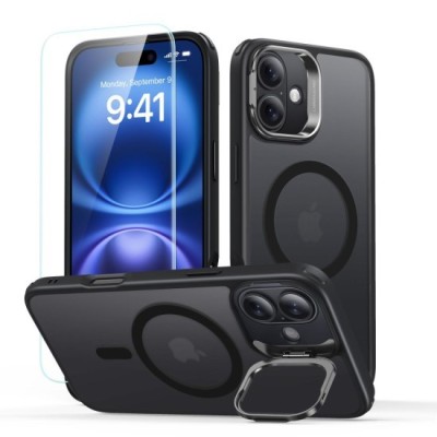 Husa pentru iPhone 16 + Folie - ESR Classic Hybrid HaloLock Kickstand - Frosted Black foto