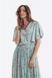 Bluza din vascoza cu imprimeu floral, maneci tip fluture si decolteu V, 34, 36, 38, 40, 42, 44, Bleu, Onibon