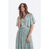 Bluza din vascoza cu imprimeu floral, maneci tip fluture si decolteu V