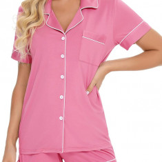 ng Femei Buton în jos pijama set V-Neck mânecă scurtă Sleepwear Soft Pj Seturi S