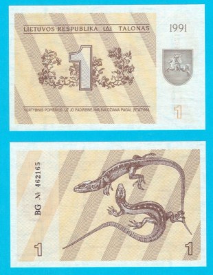 Lituania (p#32) 1 Talonas 1991 UNC &amp;#039;Șop&amp;acirc;rle&amp;#039; serie: BG 462165 foto