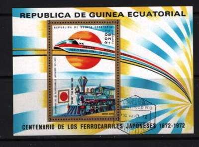 GUINEA ECUATORIALA 1972 &amp;ndash; LOCOMOTIVA DE EPOCA, colita DT stampilata, M12 foto