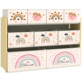 AIYAPLAY Etajeră Depozitare Jucării cu 3 Niveluri și 9 Cutii de Țesătură, Mobilier Depozitare Jucării, 93x30x70 cm, Galben | Aosom Romania