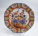 vtg farfurie decorativa portelan BASSANO 27 cm flori pasari margini in relief
