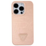 Husa pentru iPhone 15 / iPhone 14 / iPhone 13 - Croco Triangle Metal Logo (GUHCP15SPCRTHCP) - Pink, Guess