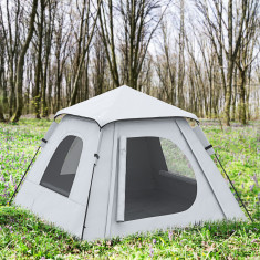 Outsunny Cort de Camping Automat cu Veranda pentru 2-3 Persoane, Cort Pop-Up in Aer Liber, Adapost Portabil pentru Drumetii cu Ferestre cu Plasa, Usa