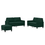 Cumpara ieftin Set de canapele cu perne, 3 piese, verde inchis, catifea