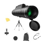 Set monocular cu trepied si suport telefon, antireflex, optica din sticla, husa