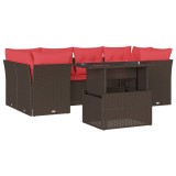Cumpara ieftin Set canapele de gradina cu 7 piese si perne, poliratan maro