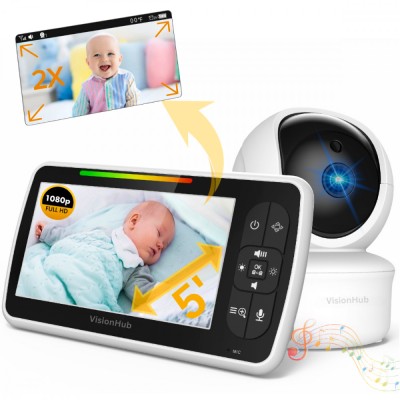 Baby Monitor cu Camera Video-Audio pentru supraveghere bebelusi Wireless, VisionHub&amp;reg;, Ecran color de 5 inch LCD, Monitorizare temperatura, Rotire, Can foto