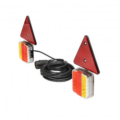 Lampi LED magnetice + triunghiuri reflectorizante pentru remorca camion rulota +fisa 7 pini +cablu foto