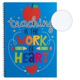 Caiet A4 cu spirala, 2 subiecte, 70 de file, capac albastru cu design 'Teaching is the work of heart', CMCLASS
