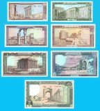 Liban SET 7x (pick 61+62+63+64+65+66+67) 1,5,10,25,50,100,250 Livres 1980-88 UNC; Serie completa "Imagini din Liban"