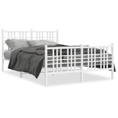 vidaXL Cadru de pat metalic cu tăblie de cap/picioare, alb, 137x190 cm foto