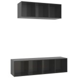Set de dulapuri TV, 2 piese, gri extralucios, lemn prelucrat