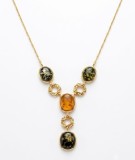 Cumpara ieftin Colier din Argint 925 Placat cu Aur , zRoyal Amber Drop, cu Chihlimbar Multicolor, 40+4 cm, 12.00g