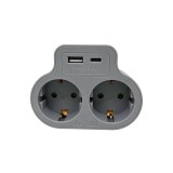 Adaptor Hoff cu 2 prize Schuko, USB-A și USB-C, 16A