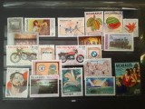 Lot 18 Timbre Nicaragua - Tematic, Motociclete BMW și Puch, Locomotivă cu Abur, Fotbal, Papa Ioan Paul al II-lea, Floră -A333