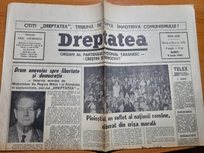 dreptatea 4 iunie 1991-interviu regele mihai,orasul ploiesti,catedrala din blaj foto