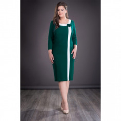 Rochie midi de zi cu aplicatie in piept Natasa verde inchis foto