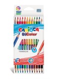 Set 12 creioane colorate cu varf subtire si capat dublu , Carioca Bicolor