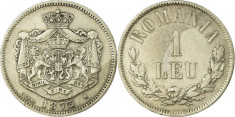 ROMANIA - 1 Leu 1873 cu &amp;quot; L &amp;quot; intrerupt . Detalii frumoase . Moneda rara ! foto