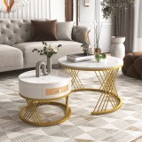 Măsuță de Cafea Rotundă 2 &icirc;n 1 din MDF, Alb+Auriu | Aosom Rom&acirc;nia
