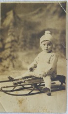 1930 Atelier foto ADLER BRASOV / sanie jucarie copilarie interbelica / Purcăreni