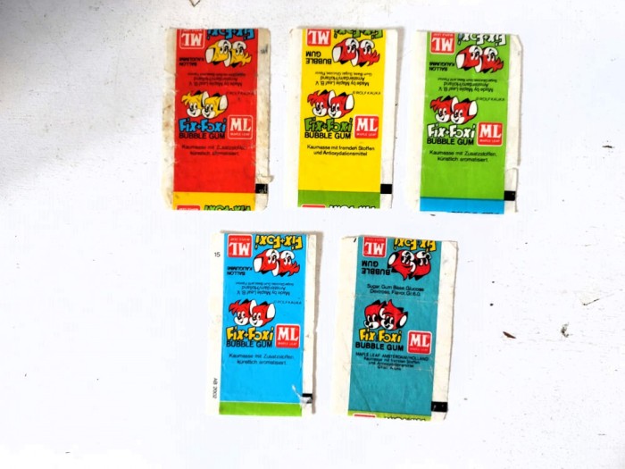 Lot 5 buc - Ambalaj guma de mestecat, FIX-FOXI, vechi, anii 80