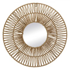 Oglindă Decorativă, Model Rotund, Diametru Oglindă 20 cm, Margine Naturală din H&acirc;rtie, Cadru Metalic, 50 cm