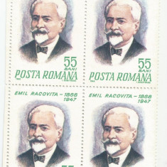 România, LP 676/1968, Centenarul nașterii lui Emil Racoviță, bloc 4 timbre, MNH