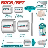 Set carote pentru zidarie TOTAL 33-83 mm, 6 piese, cu burghiu pilot