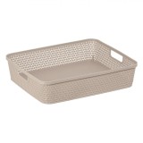 Coș Depozitare Plastic, Tip Ratan, Capacitate 5.5L, Culoare Bej, Cu M&acirc;nere, Oem