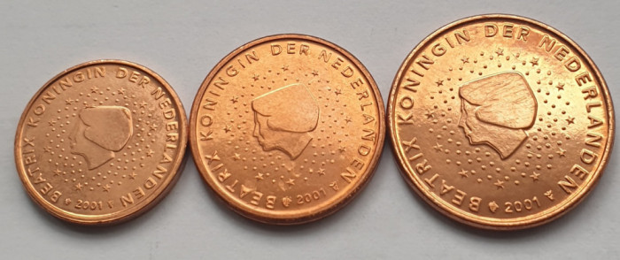 Mini set, 1, 2, 5 cents 2001 Olanda, unc, km#234-236