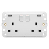 TWIN SWITCHED SOCKET-OUTLET - Standard englez - WITH USB - 2P+E 13 A - WHITE - CProiector HORUS