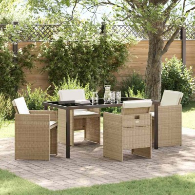 vidaXL Set de masă pentru grădină cu pernă 5 pcs Bej Rattan poli 3379958 foto