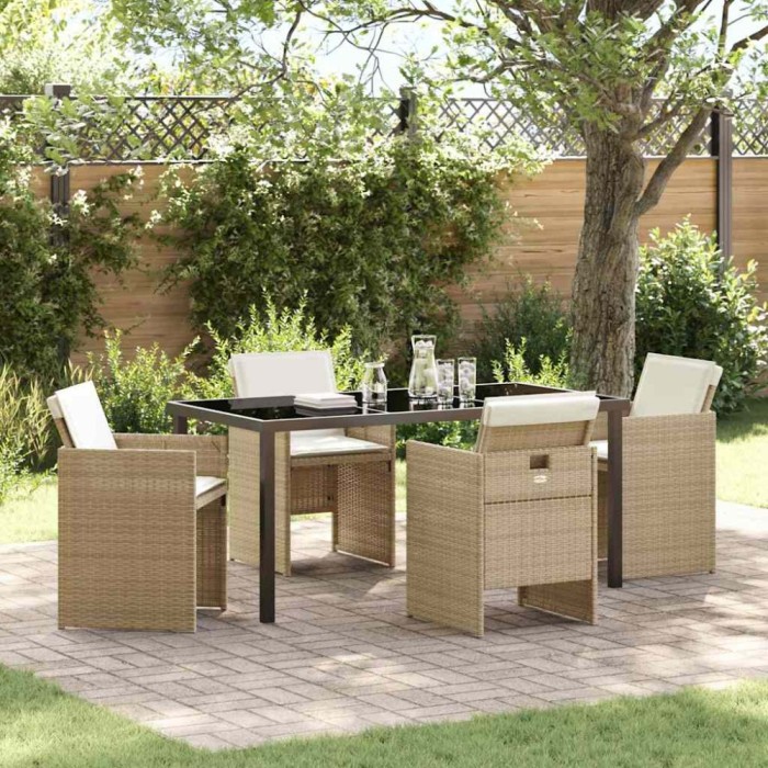 vidaXL Set de masă pentru grădină cu pernă 5 pcs Bej Rattan poli 3379958
