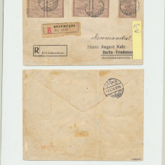 ROMANIA Efigii 1903 5 lei x 5 timbre pe plic circulat spre Germania in 1914