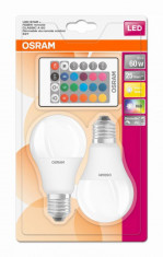 Set 2 becuri Led Rgb Osram, E27, 9W, 806 lumeni, lumina rgb, durata de viata 25.000 ore, clasa energetica A++ foto