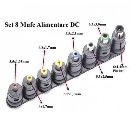 Kit 8 adaptoare alimentare laptop 2.5x5.5mm