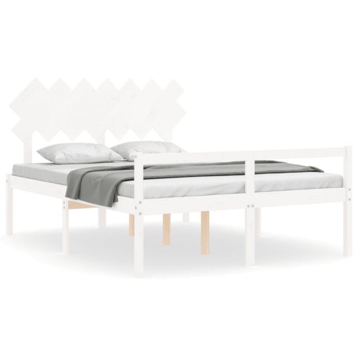 Cadru de pat senior cu tablie, alb, king size, lemn masiv