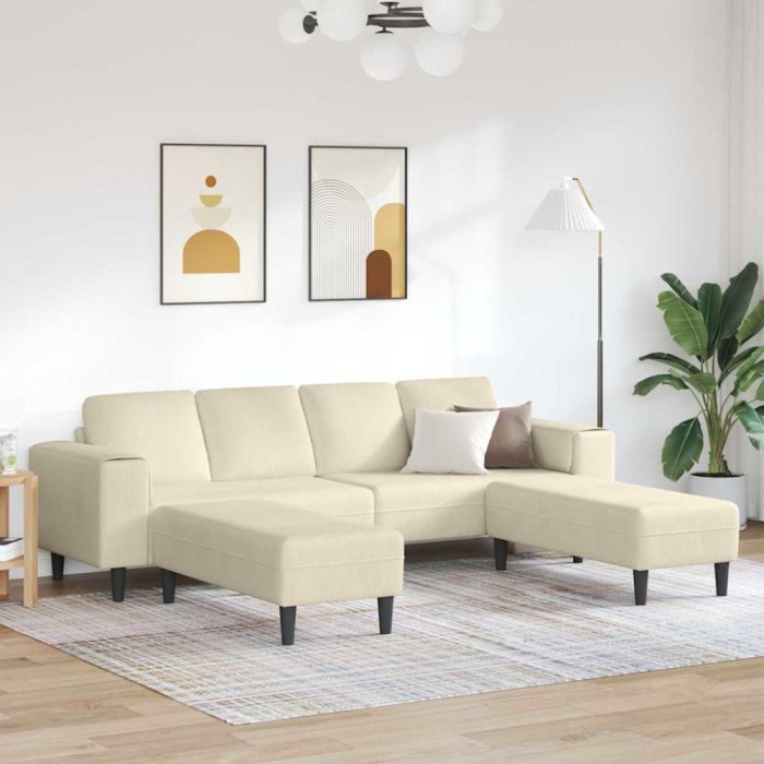 vidaXL Sofa din material textil Crem 208 cm Țesătură de catifea 3335133